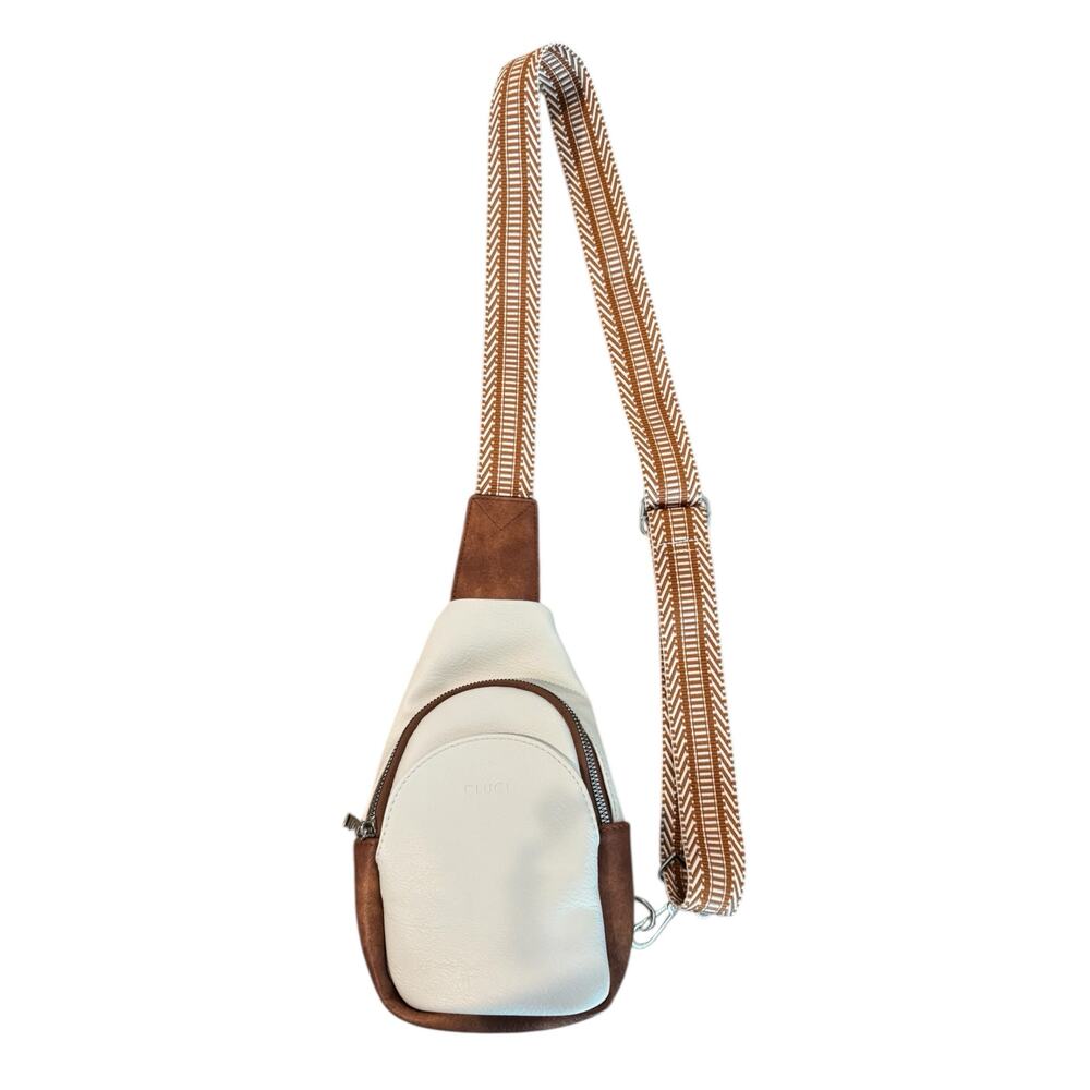 CLUCI Cream & Brown Sling Crossbody Bag with Patterned Strap - Picture 2 of 6
